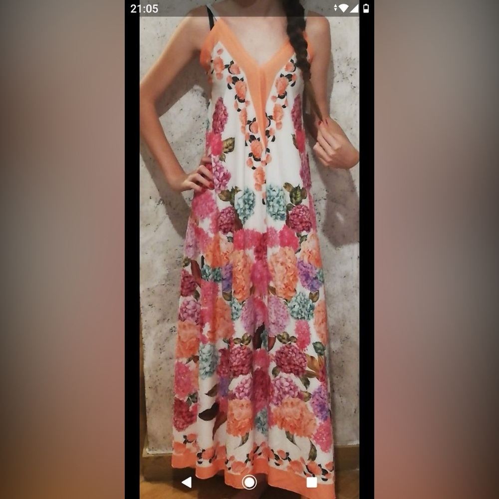 NWT White Floral Print Maxi Dress Made In Italy One Size Adjustable Straps